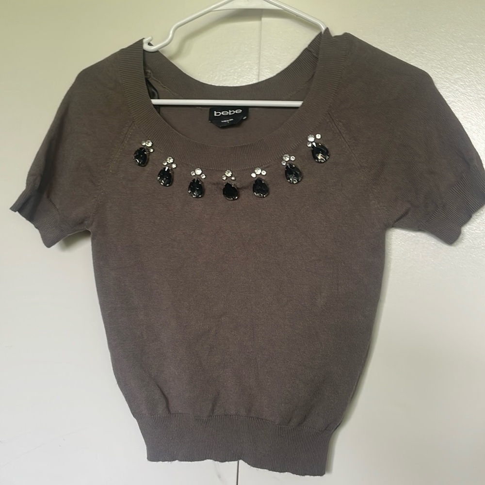 Bebe cropped sweater with rhinestones and jewels. Holiday New Year’s Eve.  Small
